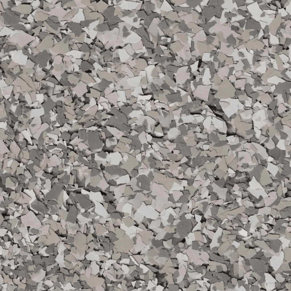 Image displays a close-up of a terrazzo floor, showing a mix of grey, white, and beige marble chips embedded in a concrete base.